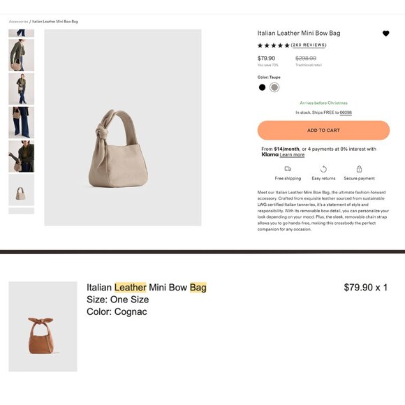 Italian Leather Mini Bow Bag (Cognac) - Picture 2 of 13